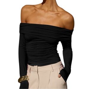 Runaway the Label Off the Shoulder Black Long Sleeve Fitted Party Top Small S
